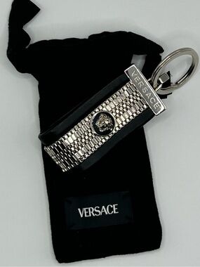 Versace Black and Silver Medusa Strap Key Holder